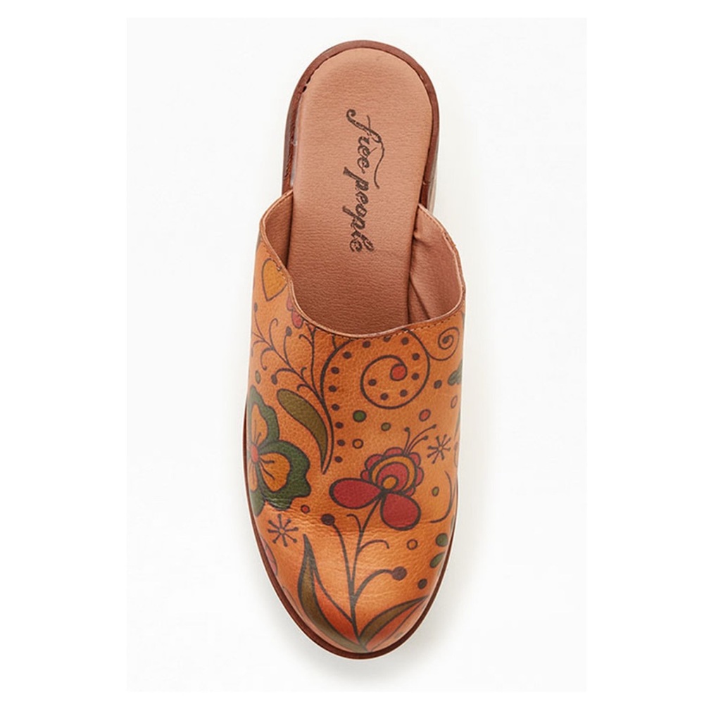 Free People Patsy Brown Floral Leather Clogs - Picture 9 of 13